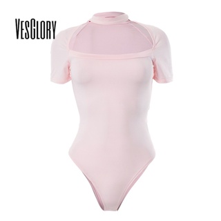 Vesglory เสื้อครอปท็อป แขนสั้น คอสูง เข้ารูป สีพื้น แฟชั่นสําหรับผู้หญิง 2023