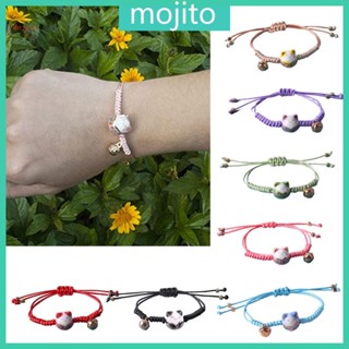 Mojito สร้อยข้อมือ จี้ลูกปัดเซรามิค รูปแมว สีแดง ปรับได้ เครื่องประดับ สําหรับเด็กผู้หญิง