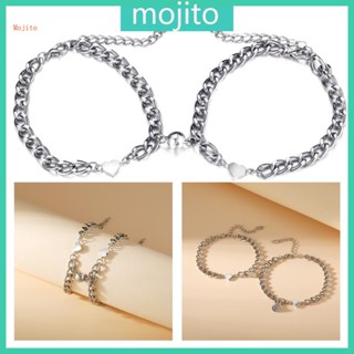 Mojito สร้อยข้อมือคู่รัก สีเงิน สร้อยข้อมือแม่เหล็ก สําหรับน้องสาว ของขวัญรับปริญญาวันเกิด พร้อมตัวปรับ