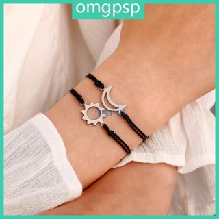 Omg ชุดสร้อยข้อมือ สเตนเลส กลวง หัวใจ ปรับได้ สําหรับ Sun Moon Star Brac