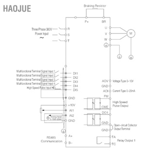 HaoJue ไดรฟ์ความถี่ตัวแปร ตัวแปลงความถี่ 3 เฟส มอเตอร์ 5.5KW อินพุต AC380V เอาต์พุต AC0‑380V