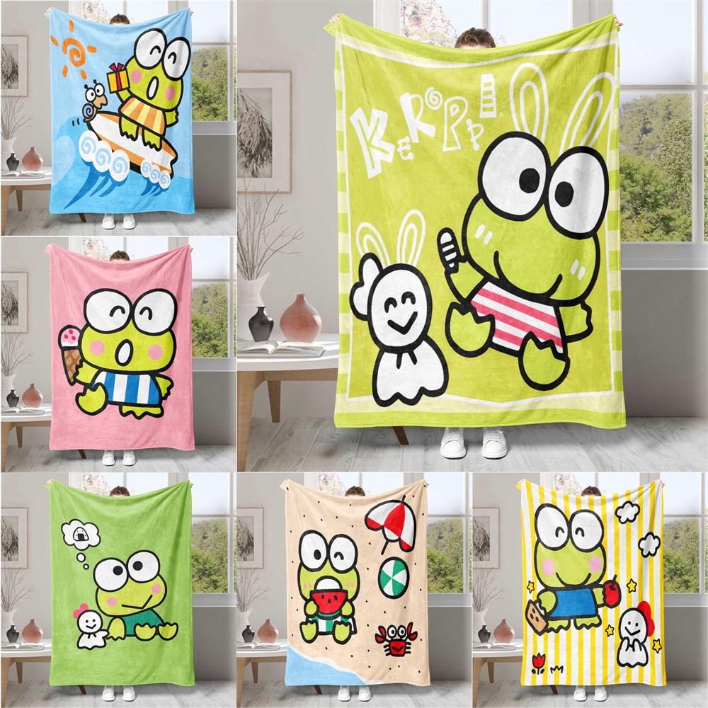 ผ้าห่มสักหลาด พิมพ์ลายการ์ตูน Keroppi น่ารัก เหมาะกับของขวัญ สําหรับคน