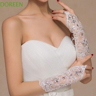 Doreen ถุงมือ ประดับลูกปัด พลอยเทียม แบบเปิดนิ้ว แฟชั่นสําหรับผู้หญิง