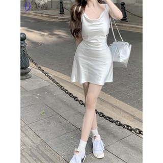 ชุดเดรสสั้น ผ้าซาติน เปิดหลัง ทรงเอ หรูหรา สีขาว สําหรับผู้หญิง