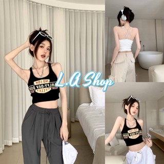 L.A Shop ​พร้อมส่ง เสื้อสายเดี่ยวครอปสั้น ไหมพรม เว้าหลังเป็นตัว X "9A127" -C