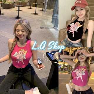 L.A Shop ​พร้อมส่ง เสื้อกล้าม ทรงครอป ท็อปไหมพรม ลายการ์ตูน ครอปสั้น Y2K "M3827" -C