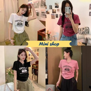 Mini shop🌸พร้อมส่ง🌸 (52176) เสื้อไหมพรมคอกลม ทรงครอปสั้น ดีเทลรูดข้าง -C