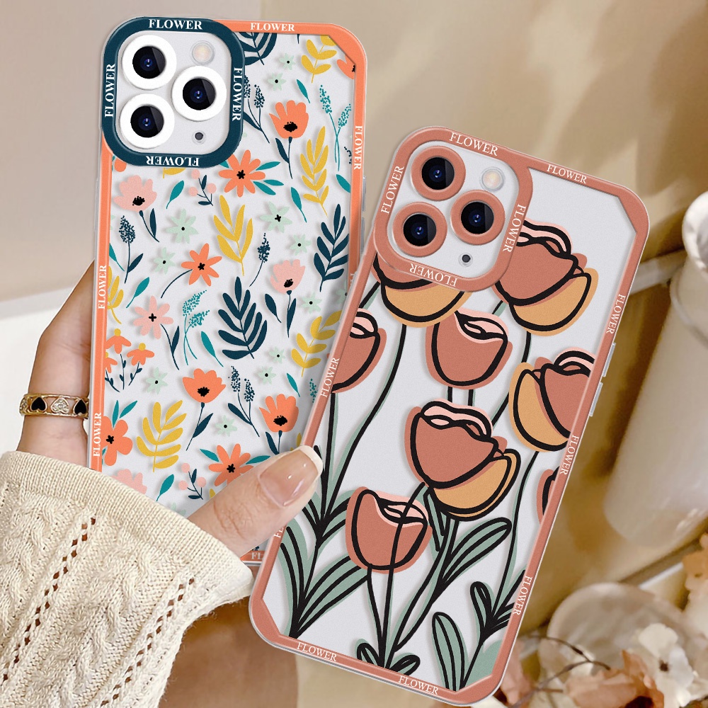 เคสโทรศัพท์ for iPhone 11 13 15 14 Pro Max XR 7 8 Plus 12 13 Pro Max XS Max 14 plus 11 13 Pro เคสโทรศัพท์มือถือดอกไม้