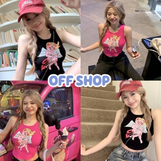 OFF SHOP พร้อมส่ง (OFF-M3827) เสื้อกล้ามไหมพรม พิมพ์ลายการ์ตูน ทรงครอปสั้น  -C