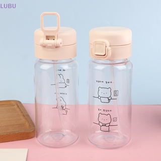 Lubu ใหม่ ขวดน้ําดื่มพลาสติก ลายการ์ตูนน่ารัก พร้อมหลอดดูด กันรั่ว สร้างสรรค์ ขนาด 350 มล. 1 ชิ้น