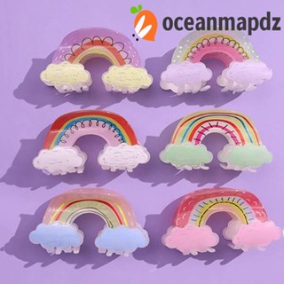 Oceanmapdz กิ๊บติดผมอะคริลิค พิมพ์ลายฉลาม เรขาคณิต สีรุ้ง น่ารัก หรูหรา สไตล์เกาหลี สําหรับผู้หญิง