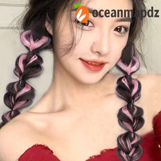 Oceanmapdz ผ้าโพกศีรษะถักเปีย Kawaii Twist Princess ต่อผมสีปะติดปะต่อกัน