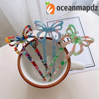 Oceanmapdz ผีเสื้อ ติดผม ที่สง่างาม เรียบง่าย อะซิเตท เครื่องมือจัดแต่งทรงผม เครื่องทําซาลาเปา เด็กผู้หญิง สไตล์เกาหลี ที่คาดผม