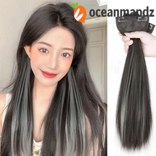 Oceanmapdz แผ่นผมตรง ปุย ปาร์ตี้ สีดํา ผู้หญิง เครื่องประดับผม ต่อผม ทนความร้อน ไฟเบอร์ สีเทา สีฟ้า ไฮไลท์ วิกผม เด็กผู้หญิง ด้านบน ด้านข้าง คลุมผม ชิ้น