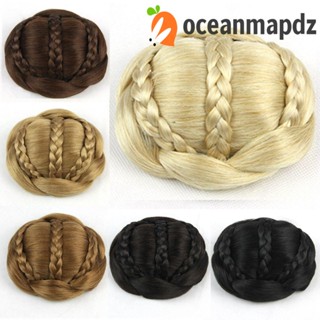 Oceanmapdz มวยปลอม มีสไตล์ มองไม่เห็น เครื่องประดับผมสีดํา สังเคราะห์ ทนความร้อน ไฟเบอร์ธรรมชาติ สาวผมเจ้าสาวตรง