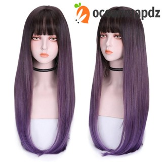 Oceanmapdz วิกผมยาวตรง สีม่วง ทนความร้อน สําหรับผู้หญิง ปาร์ตี้ฮาโลวีน