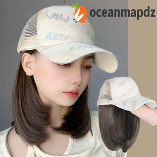 Oceanmapdz หมวกเบสบอล วิกผม สีดํา นุ่ม ธรรมชาติ สีน้ําตาล เครื่องประดับผม หญิง กลางแจ้ง ทนความร้อน ไฟเบอร์ เด็กผู้หญิง สีเบจ กลวง ออก หมวกวิกผม