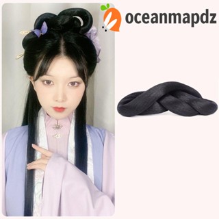 Oceanmapdz Hanfu Hair Chignon น่ารัก DIY หวานโบราณ นางฟ้า วิกผม เครื่องประดับผม ย้อนยุค อุปกรณ์ถ่ายภาพ วินเทจ เจ้าหญิง แฮร์พีซ