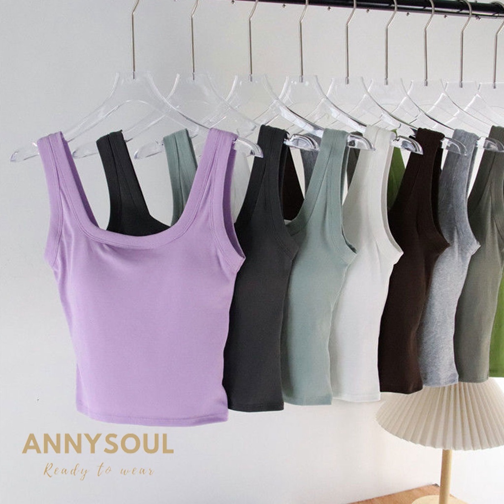 เสื้อกล้าม ครอปทอป เสื้อปิดจุก มีฟองน้ำในตัว เเขนกุดสีพื้นๆ