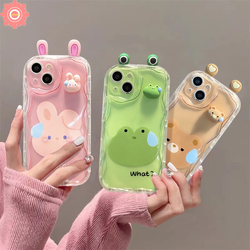 สําหรับ Oppo A60 A58 4G A17 A7 A3s A38 A15S A95 A54s A17k A12 A76 A55 A77 A57 A31 A16 A74 A5s A1k A9 A16s A96 A77s A16K A92 A53 น ่ ารัก 3D ตุ ๊ กตาการ ์ ตูนสัตว ์ กบกระต ่ ายหมีนุ ่ มกรณี