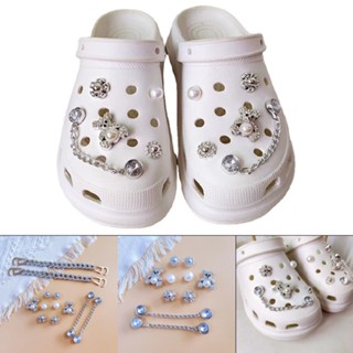 Pearl Rhinestone Bear Shoes Charms with Chains For Crocs DIY Shoes Decorations