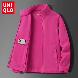 Uniqlo เสื้อโค้ทแจ็กเก็ต ผ้าฟลีซ แบบนิ่ม ให้ความอบอุ่น สองด้าน สีพื้น แฟชั่นฤดูใบไม้ร่วง และฤดูหนาว สําหรับผู้หญิง