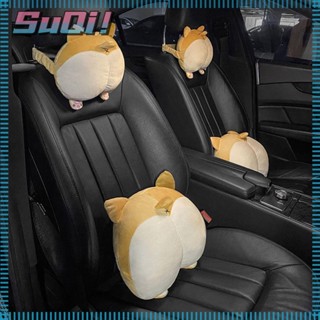 Suqi Corgi หมอนรองคอ แบบนิ่ม ลายการ์ตูน สําหรับรถยนต์