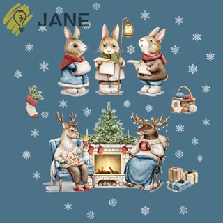 Jane สติกเกอร์กระจก ลายต้นคริสต์มาส เตาผิง สําหรับตกแต่งบ้าน