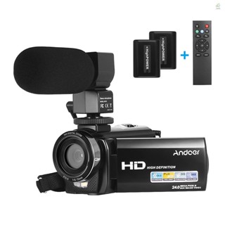 Mit Andoer กล้องบันทึกวิดีโอดิจิทัล HDV-201LM 1080P FHD DV 24MP ซูมได้ 16X หน้าจอ LCD 3.0 นิ้ว พร้อมแบตเตอรี่ 2 ชิ้น และไมโครโฟนภายนอก