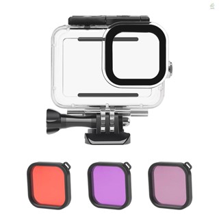 MIT Action Camera Waterproof Case + Red Pink Purple Filter Set Replacement for   9   10 Diving Surfing Snorkeling