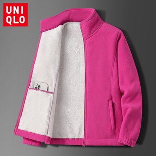 Uniqlo เสื้อแจ็กเก็ตกันหนาว แขนยาว ผ้าฝ้าย แบบหนา ให้ความอบอุ่น สีพื้น สําหรับผู้หญิง