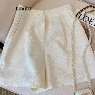 Lovito กางเกงขาสั้น แบบเรียบ หรูหรา สําหรับผู้หญิง LNE20142 (สีขาว)