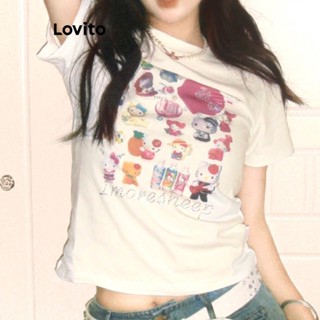 Lovito เสื้อยืดลําลอง ลายการ์ตูน สําหรับผู้หญิง LNE20063 (สีขาว)