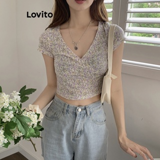 Lovito เสื้อยืดลําลอง ลายดอกไม้ Ditsy สําหรับผู้หญิง LNA20109 (หลายสี)