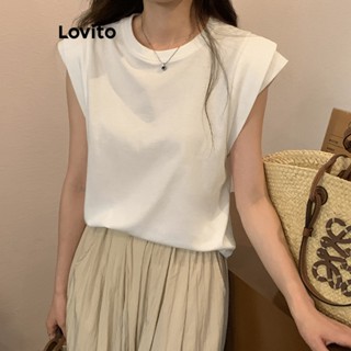 Lovito เสื้อยืด คอกลม ลําลอง เรียบง่าย สําหรับผู้หญิง LNE20107 (สีขาว)