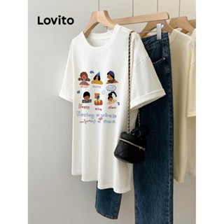 Lovito เสื้อยืดลําลอง ลายการ์ตูน สําหรับผู้หญิง LNE20083 (สีขาว)