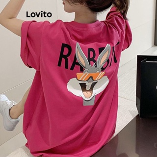 Lovito เสื้อยืดลําลอง ลายการ์ตูน สําหรับผู้หญิง LNE20084 (สีชมพูสุดฮิต)