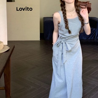 Lovito ชุดเดรสลําลอง แบบผูกเชือก แบบเรียบ สําหรับผู้หญิง LNA20016 (สีเทาอ่อน)