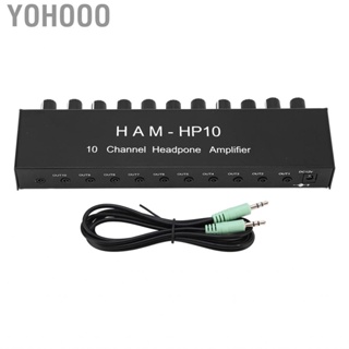 Yohooo 10 Channel Headphone Amplifier 10K Input Impedance Distributor 12dB Stereo 3.5mm Interface Safe for Party