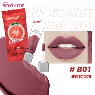 ความงามเคลือบมะเขือเทศสไตล์น่ารัก Lip Glaze Smooth Waterproof Lip GLOSS Lasting Moisturizing Liquid ลิปสติก Red Lip เครื่องสำอาง [TOP]