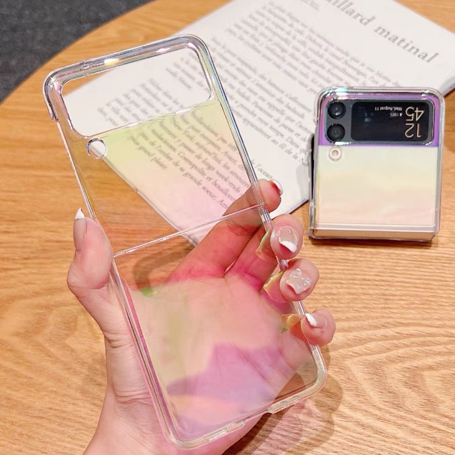 เคสโทรศัพท์มือถือ PC แข็ง แบบใส แต่งกลิตเตอร์ สีรุ้ง หลากสี สําหรับ Samsung Galaxy z Flip 5 Flip 4 3 Flip5