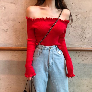 เสื้อกันหนาวแขนยาว เปิดไหล่ข้างเดียว สไตล์ฮ่องกง สําหรับผู้หญิง