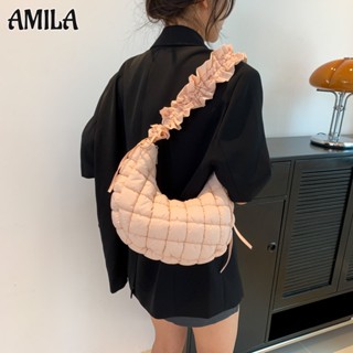 AMILA Cloud Bag กระเป๋าคล้องมือแบบจีบ การออกแบบขั้นสูง COS กระเป๋าสะพายไหล่สไตล์ต่างประเทศอินเทรนด์ของผู้หญิง งานปักทั้งตัว