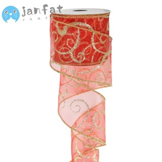 Janfat ริบบิ้นผ้าเชียร์ กลิตเตอร์ สีแดง สีทอง 10 หลา 2.5 นิ้ว 1 ม้วน