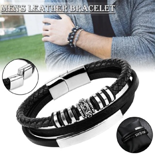 Leather Bracelet Men Braided Leather Cuff Bangle Bracelet with Magnetic Clasp