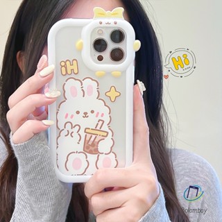 เคสโทรศัพท์คู่รัก สําหรับไอโฟน 11 12 13 14 15 Pro Max 6 7 8 Plus XR X XS MAX SE กระต่ายชานม โปร่งใสนุ่มเปลือก