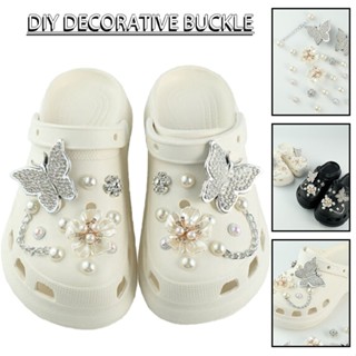 Pearl Butterfly Gemstone Shoe Charms with Chain Bling Shoe Decoration For Croc