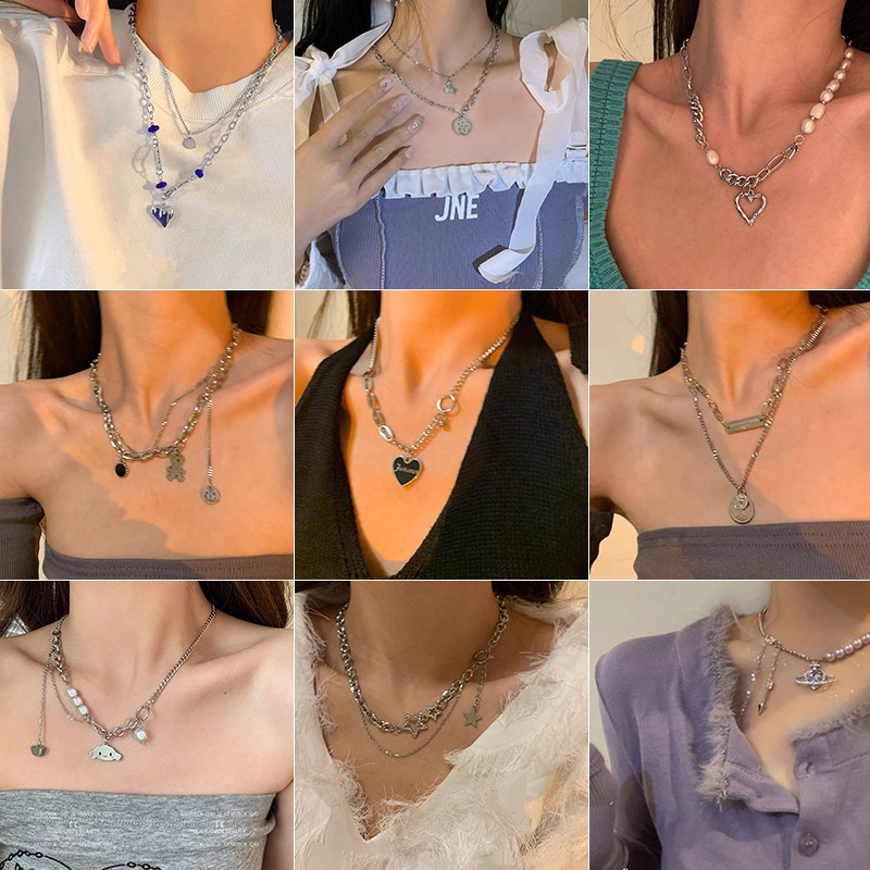 Ht เวอร์ชั่นเกาหลีแฟชั่นสร้อยคอรักผู้หญิง Y2K สไตล์หวานเย็นเย็บเสื้อผ้าฮิปฮอปโซ่เสื้อกันหนาว - รูปที่ 2