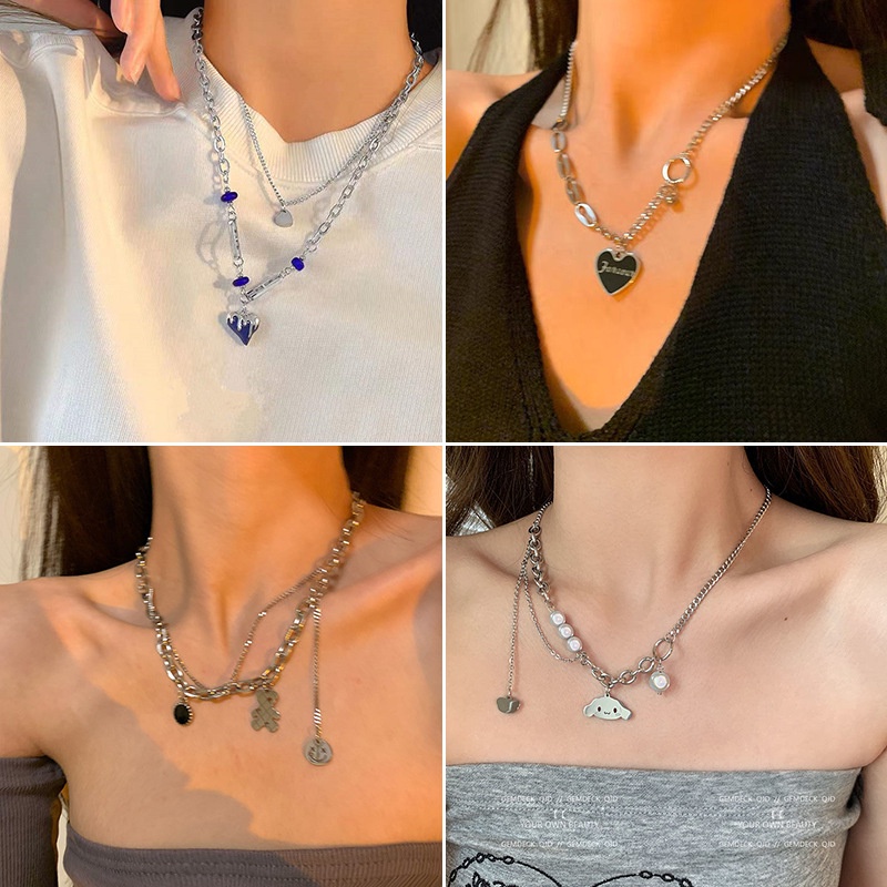 Ht เวอร์ชั่นเกาหลีแฟชั่นสร้อยคอรักผู้หญิง Y2K สไตล์หวานเย็นเย็บเสื้อผ้าฮิปฮอปโซ่เสื้อกันหนาว