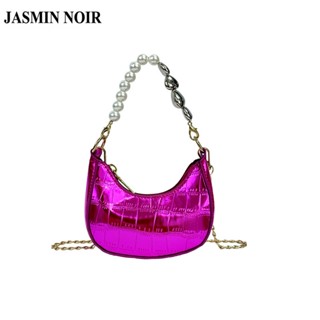 Jasmin NOIR กระเป๋าถือ กระเป๋าสะพายไหล่ สะพายข้าง หนังจระเข้ แต่งสายโซ่ ประดับไข่มุก ขนาดเล็ก สําหรับสตรี